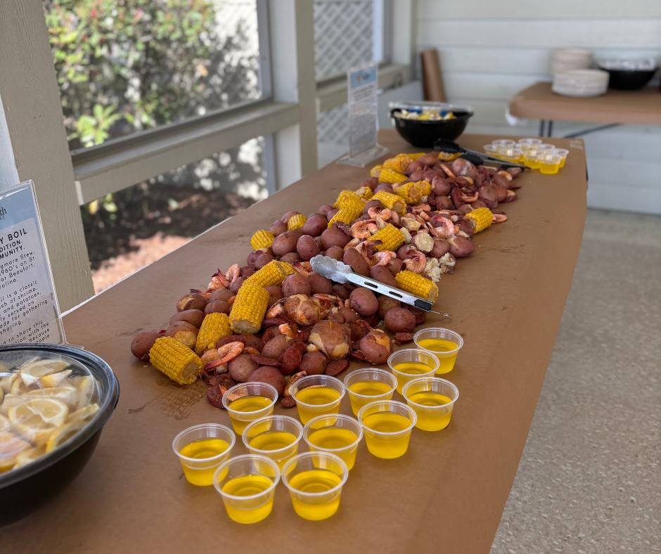 Saturday night Lowcountry Boil for the World League FlingGolf Lowcountry Open players and guests near Hilton Head Island.