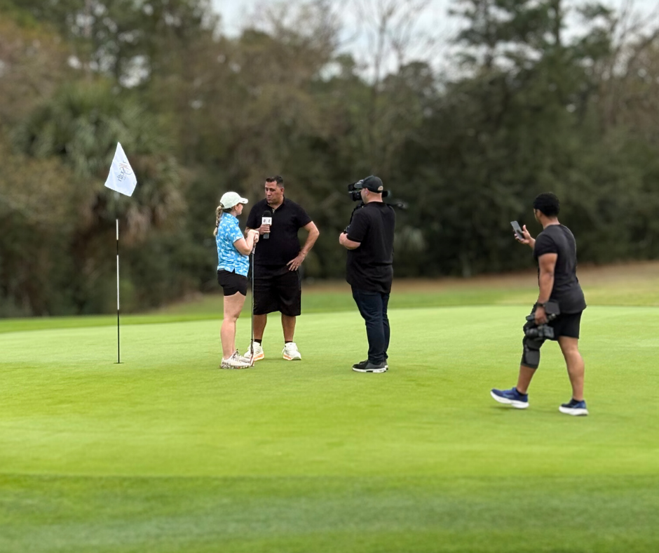Britt Hammond interviewed by ESPN on the green after winning the Women’s Division at the Lowcountry Open at Old South Golf Links