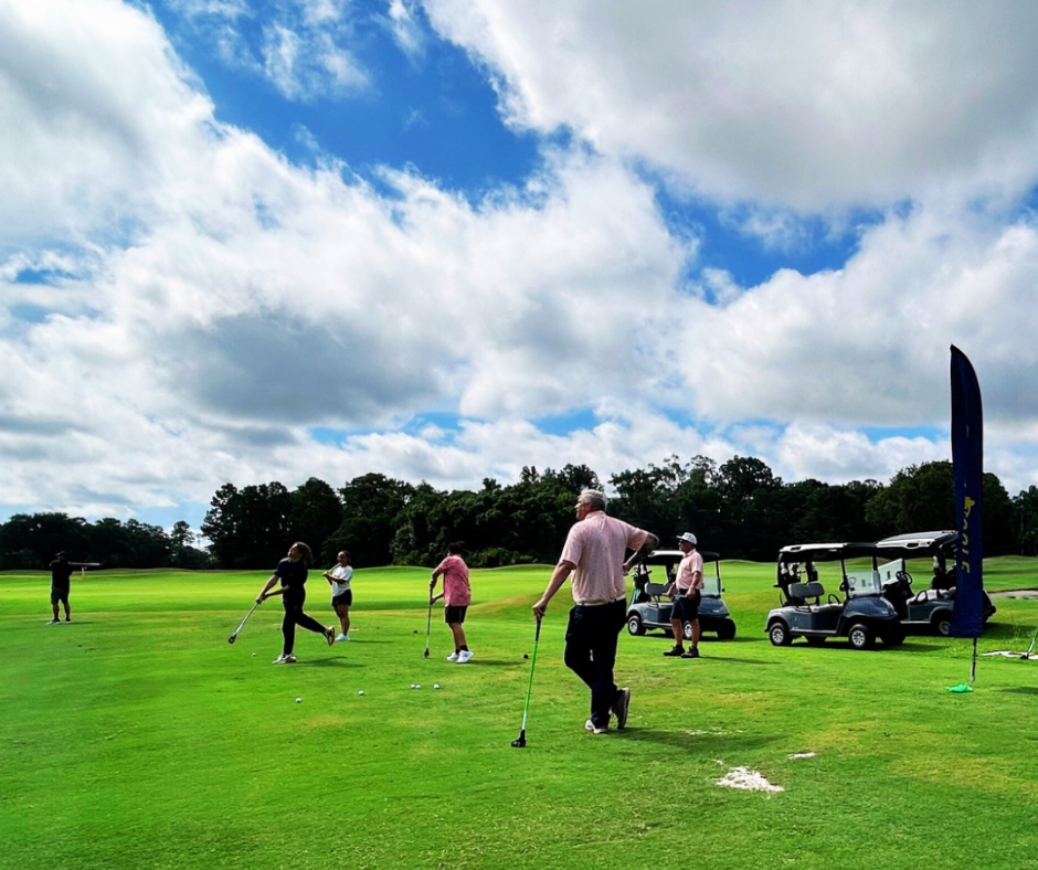 FlingGolf clinic participants learning on the driving range at Old South Golf Links near Hilton Head Island.