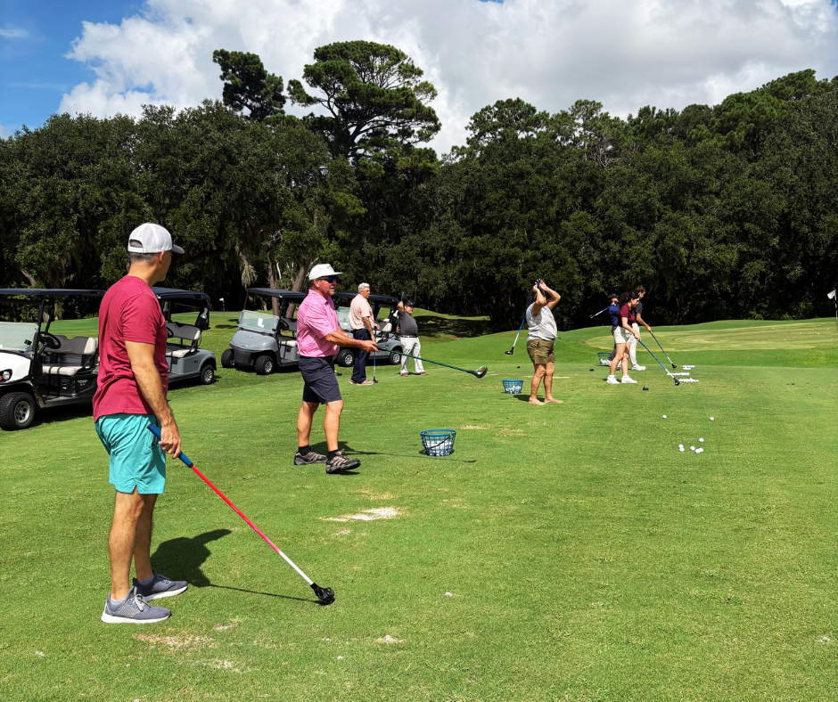 FlingGolf clinic on the driving range at Old South Golf Links near Hilton Head Island.